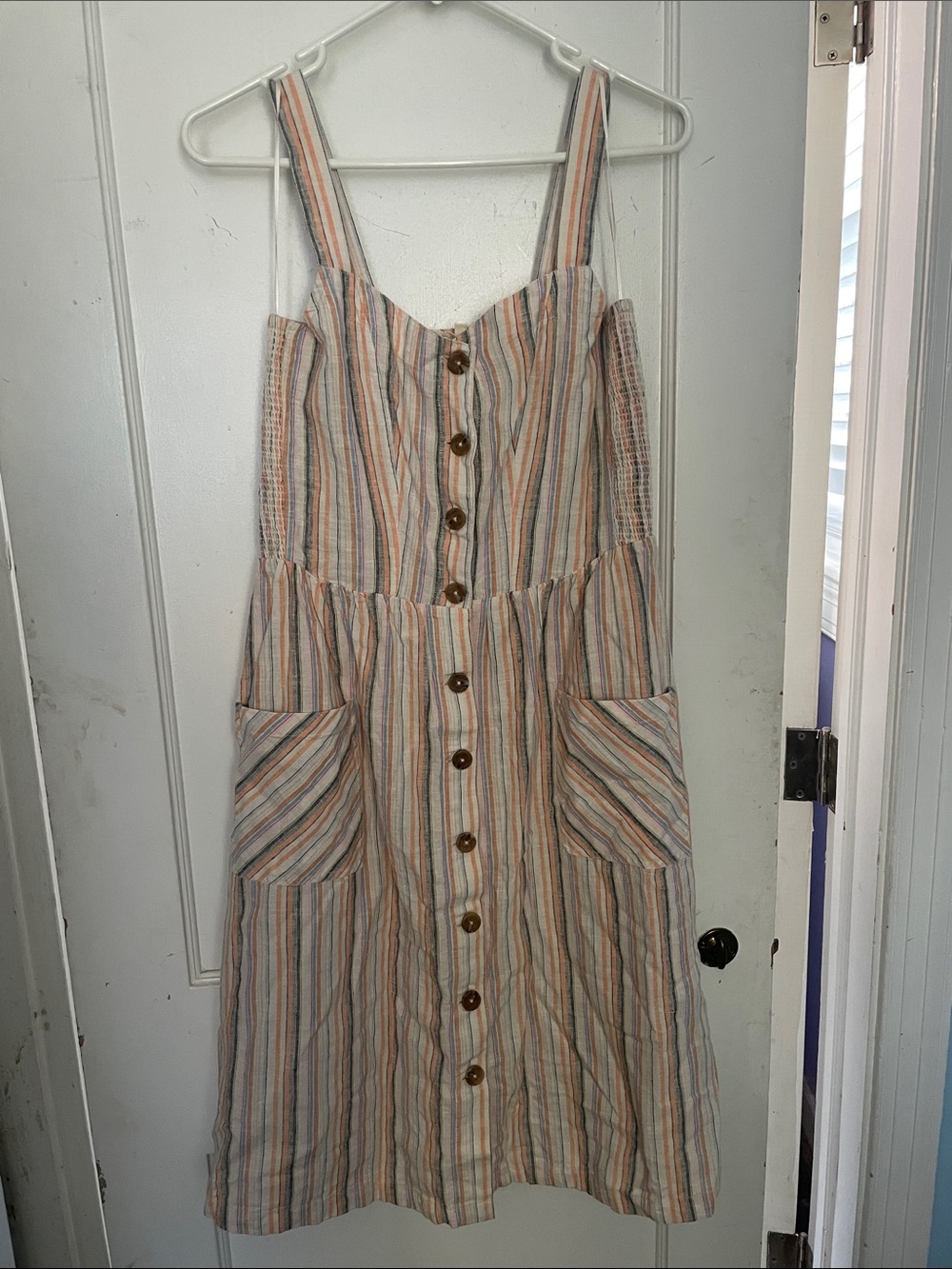 Fat Face Striped Button-Front Midi Dress in Neutral Multi